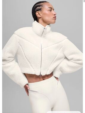 ALO Yoga Cropped White Sherpa Bomber Jacket